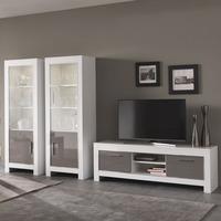 Lorenz Living Room Set In White And Grey High Gloss And LED