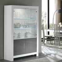 Lorenz Display Cabinet In White And Grey High Gloss With LED