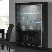 Lorenz Wide Glass Display Cabinet In Black High Gloss With LED