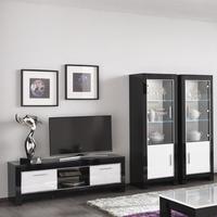 Lorenz Living Room Set In Black And White High Gloss And LED