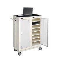 LOW 8 SHELF CHARGE AND STORAGE LOCKERS SUPPLIED WITH MOBILE TROLLEY WHITE BODY/WHITE DOOR