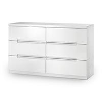 London White High Gloss Wide 6 Drawer Chest
