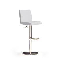 Lopes White Bar Stool In Faux Leather With Stainless Steel Base