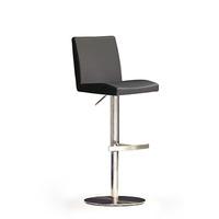 Lopes Black Bar Stool In Faux Leather With Stainless Steel Base