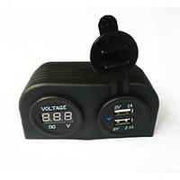 lossmann Water Resistant Double USB Car Charger Adapter and Digital Voltmeter