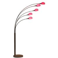 long 5 arm floor lamp chrome body and red glass shade