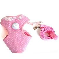 lovely pink lace collar harness with leash for pets dogsassorted sizes