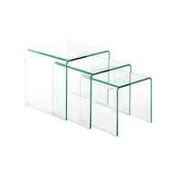 Logan Set of 3 Nesting Tables In Clear Bent Glass