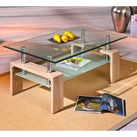 Loana Glass Coffee Table With Undershelf And Oak Legs