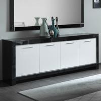 Lorenz Large Sideboard In Black And White High Gloss With 4 Door