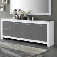 Lorenz Large Sideboard In White And Grey High Gloss With 4 Doors