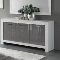 Lorenz Sideboard In White And Grey High Gloss With 3 Doors