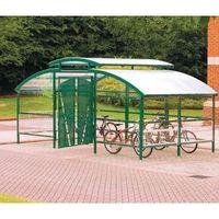 LOCKABLE CYCLE COMPOUND WITH SECURITY CANOPY FOR 32 BIKES GREEN