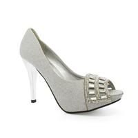 London Footwear Kalena, Womens Diamante Peep Toe Court Shoes