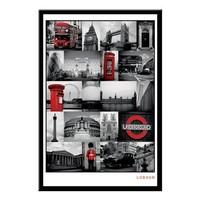 london red collage poster black framed