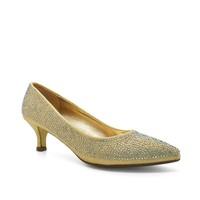 London Footwear Gem, Womens Diamante Kitten Heel Court Shoes