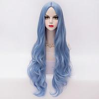 Long Loose Wavy U Part Hair Sky Blue Heat-resistant Synthetic Fashion Party Wig