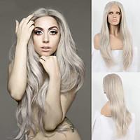 Long Grey Synthetic Lace Front Wig Celebrity Style Ladygaga\'s Wig Platinum Ash Grey Hair Natural Straight Heat Resistant Front Lace Wig