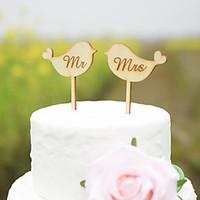 Love Birds Wedding Cake Topper in Natural Wood Color Fits 4-8 Inches Cakes