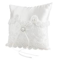 Lovely Pearl Decoration Smooth Satin Wedding Ring Pillow