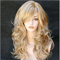 Long Body Wave Curly Fluffy Full Side Bang Synthetic Wigs for Women Brown Heat Resistant Cheap Cosplay Wig Hair