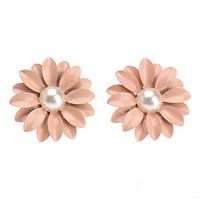 Lovely Pink Pearl/Ceramic Stud Earrings Little Daisy Flowers