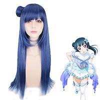 LoveLive! Sunshine! Tsushima Yoshiko Cosplay Wig Navy Blue Grey Synthetic Hair Long Straight Hair Anime Custome Wigs Heat Resistant