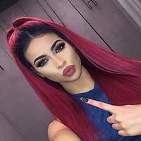 Long Ombre Red Synthetic Lace Front Wigs Synthetic African American Ombre Wigs