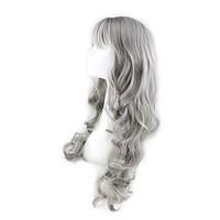 Long Granny Grey Body Wave Synthetic Hair Wigs Side Bang Heat Resistant