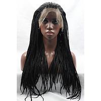 Long Black Wig Micro Braided Glueless Lace Front Wigs Heat Friendly Synthetic Wigs