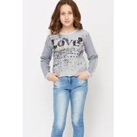 love slogan dip hem sweatshirt