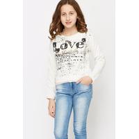 love slogan dip hem sweatshirt