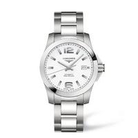 Longines Conquest men\'s automatic white dial stainless steel bracelet watch