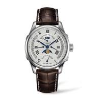 Longines Master automatic chronograph men\'s brown leather strap moon phase watch