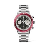 Longines Heritage automatic chronograph men\'s red bezel stainless steel bracelet watch