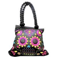 Loungefly lacey skull tote women\'s skull and flower twin strap shopper ba women\'s Shopper bag in black