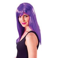 Long Neon Purple Ladies Wig With Fringe
