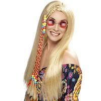 Long Blonde Ladies Hippy Wig With Coloured Beads