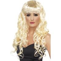 long blonde smiffys siren curly wig with fringe