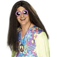 long brown mens hippy wig with centre parting