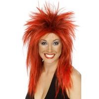 Long Red Ladies 80s Mullet Rock Diva Wig