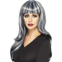 long black and grey wavy sinister siren fancy dress wig