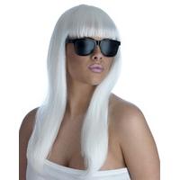 Long White Ladies Pop Diva Wig And Sunglasses