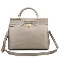 long son ladies structured handbag with gold detailing silver