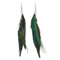 long green and turquoise feather earrings