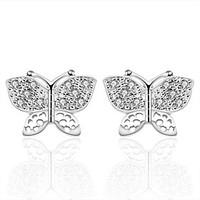 Lovely Silver Plated Clear Crystal Butterfly Stud Earrings for Party Women Jewelry Accessiories