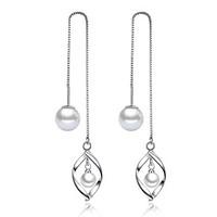 Long Drop Earrings Unique Design Imitation Pearl Platinum Plated Leaf Silver Jewelry For Wedding Elegant