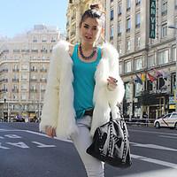 long sleeve collarless faux fur partycasual jacketmore colors