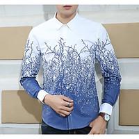 Long-sleeved shirt male Korean Slim thin section of young models fall men#39;s casual shirt printing white shirt