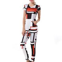 Loose Jumpsuits, Casual/Daily Simple Geometric Round Neck Short Sleeve Mid Rise Spandex Inelastic Summer